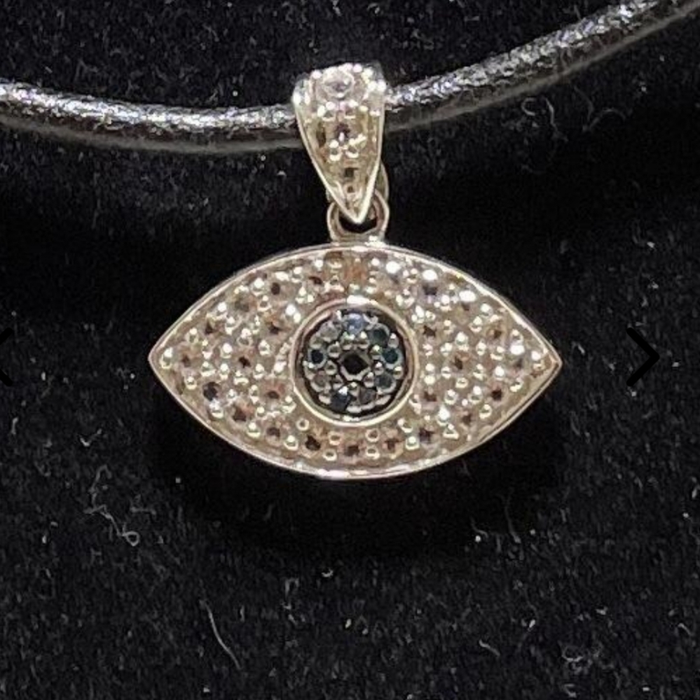 925 Silver diamond Stone Nazar Eye Pendant Leather Necklace
